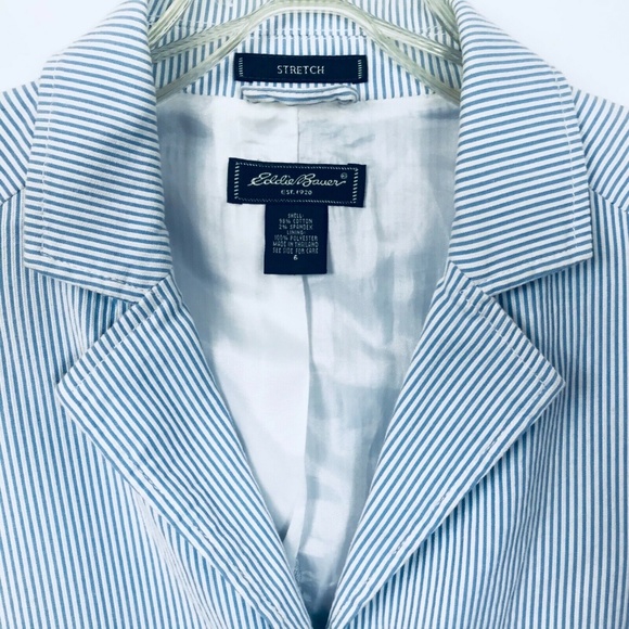 Eddie Bauer 6 Blue White Pinstriped Stretch Jacket - Picture 3 of 4